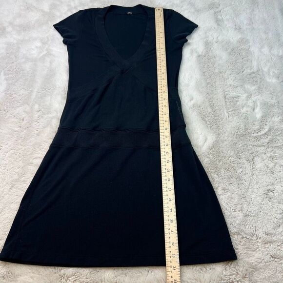 Lululemon Ribbed VNeck Short Sleeve Dance Pulse Dress Black Size 6 Tennis Stretc - Picture 8 of 9